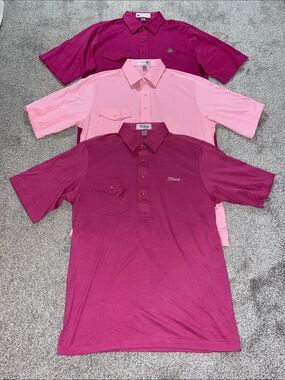 New Rare Lot of 3 Titleist Vintage Pink pocket Polo golf shirt L Retro Goodness